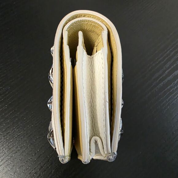 Jimmy Choo London Hanne Leather Cream Green Bifold Card Coin Wallet Silver Stars - Picture 4 of 15